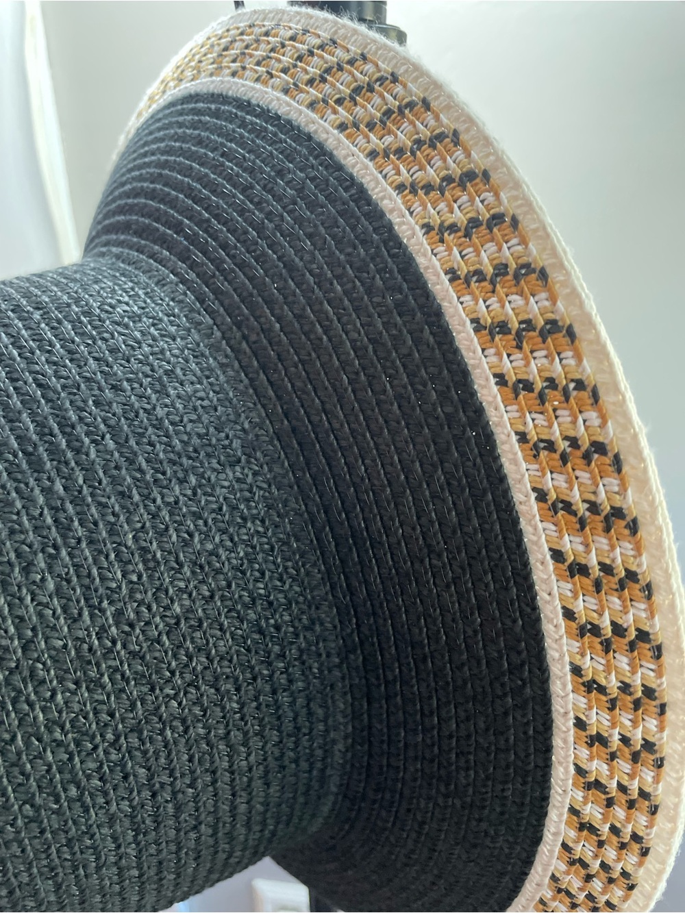 Jones NY Wide-Brim Straw Sun Hat in Black with Tan Accent on Brim